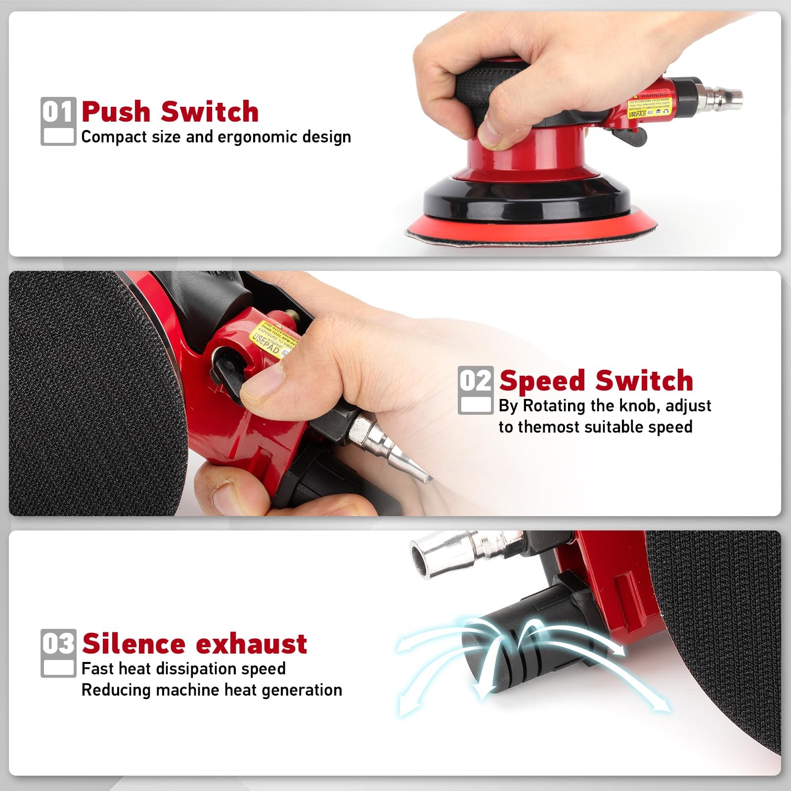 Kuimit Professional 6 Dual Action Random Orbit Air Sander Pneumatic Palm Sander