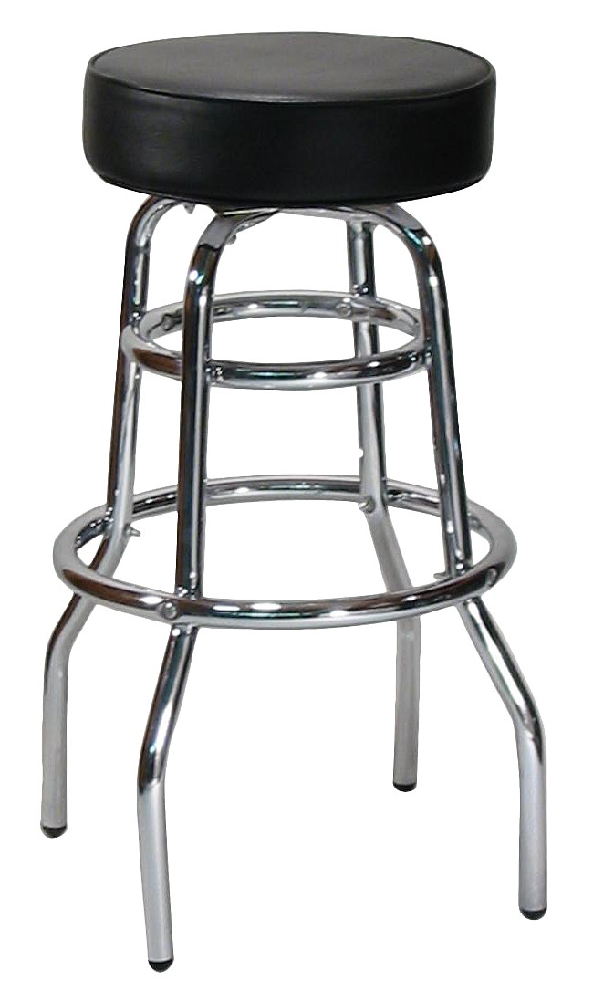 H&D Commercial Seating Chrome Plated 2 Ring Swivel Barstool w/ Red Vinyl Seat