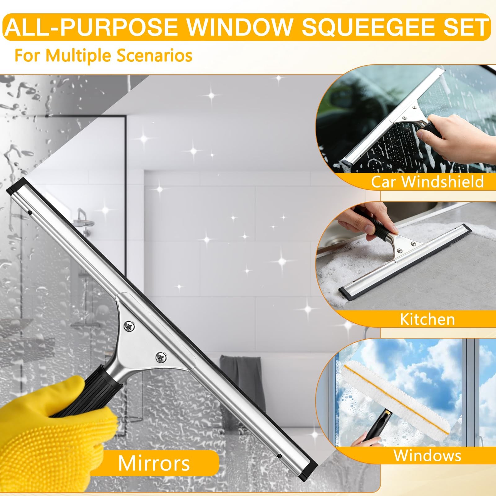 Professional Window Cleaning Squeegee Kit 14" Squeegee & Microfiber Rotatable...