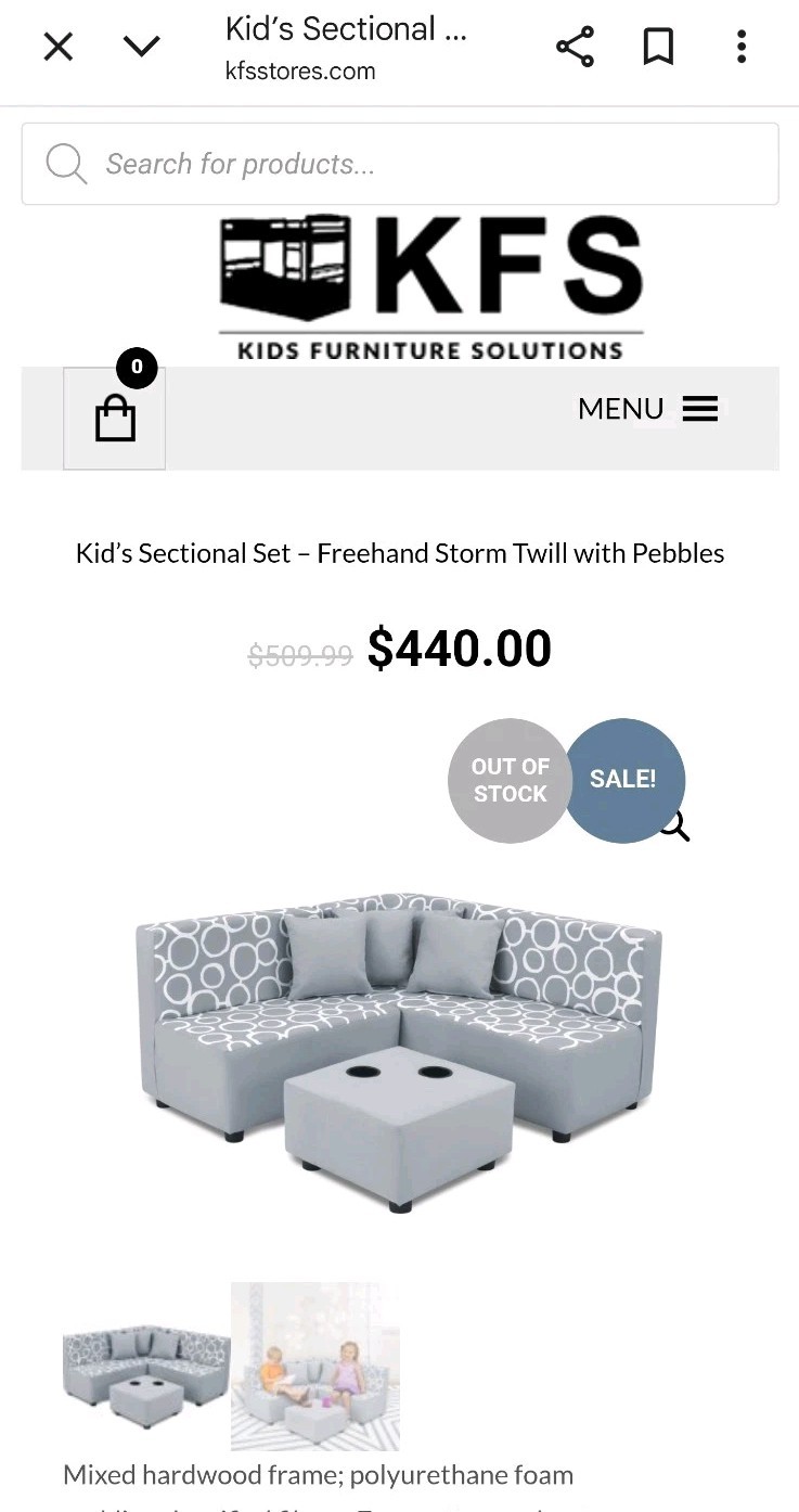 Kangaroo Trading Kid's 7 Pc Sectional Couch Set Freehand Storm Twill w/ Pillows