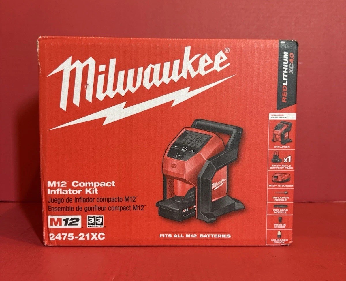 NEW Milwaukee M12 Compact Inflator Kit XC 4.0 Battery Charger Fast Shipping.