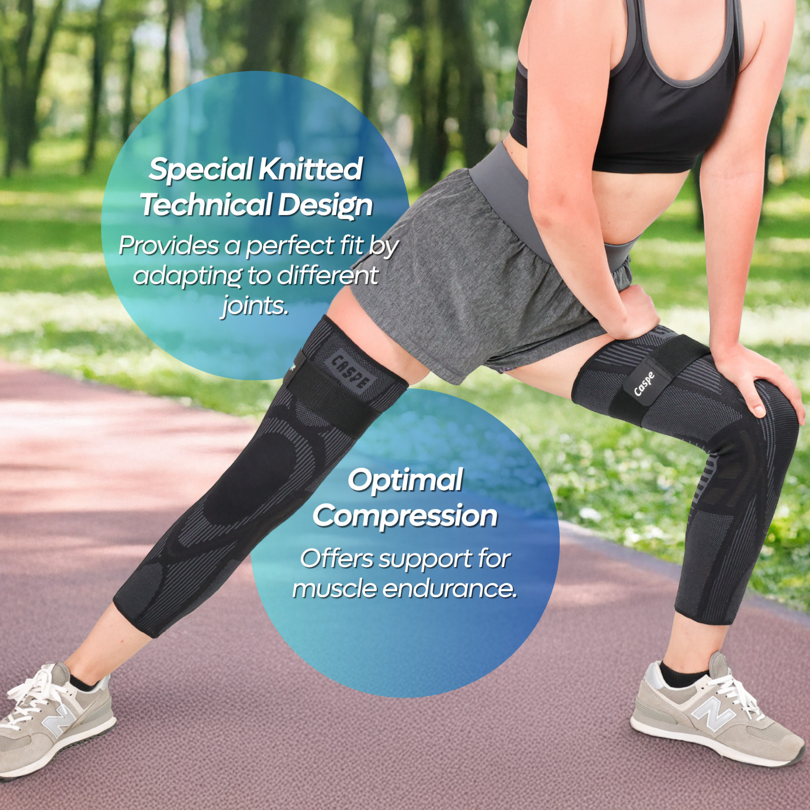 Caspe 2 Pack Full Leg Compression Sleeve with Strap Thigh Knee Calf Support