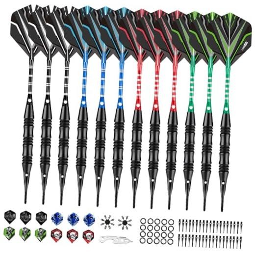 Darts Plastic Tip - Professional Soft Tip Darts Set - 12 Pcs 20 Gram with 50