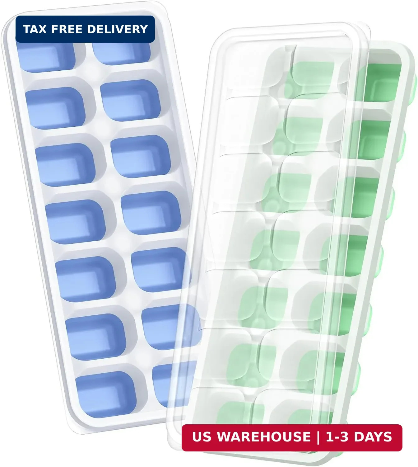 ChefAide Ice Cube Tray with Lid, 2 Packs 28 Cubes Durable Stackable Ice Cube Tra