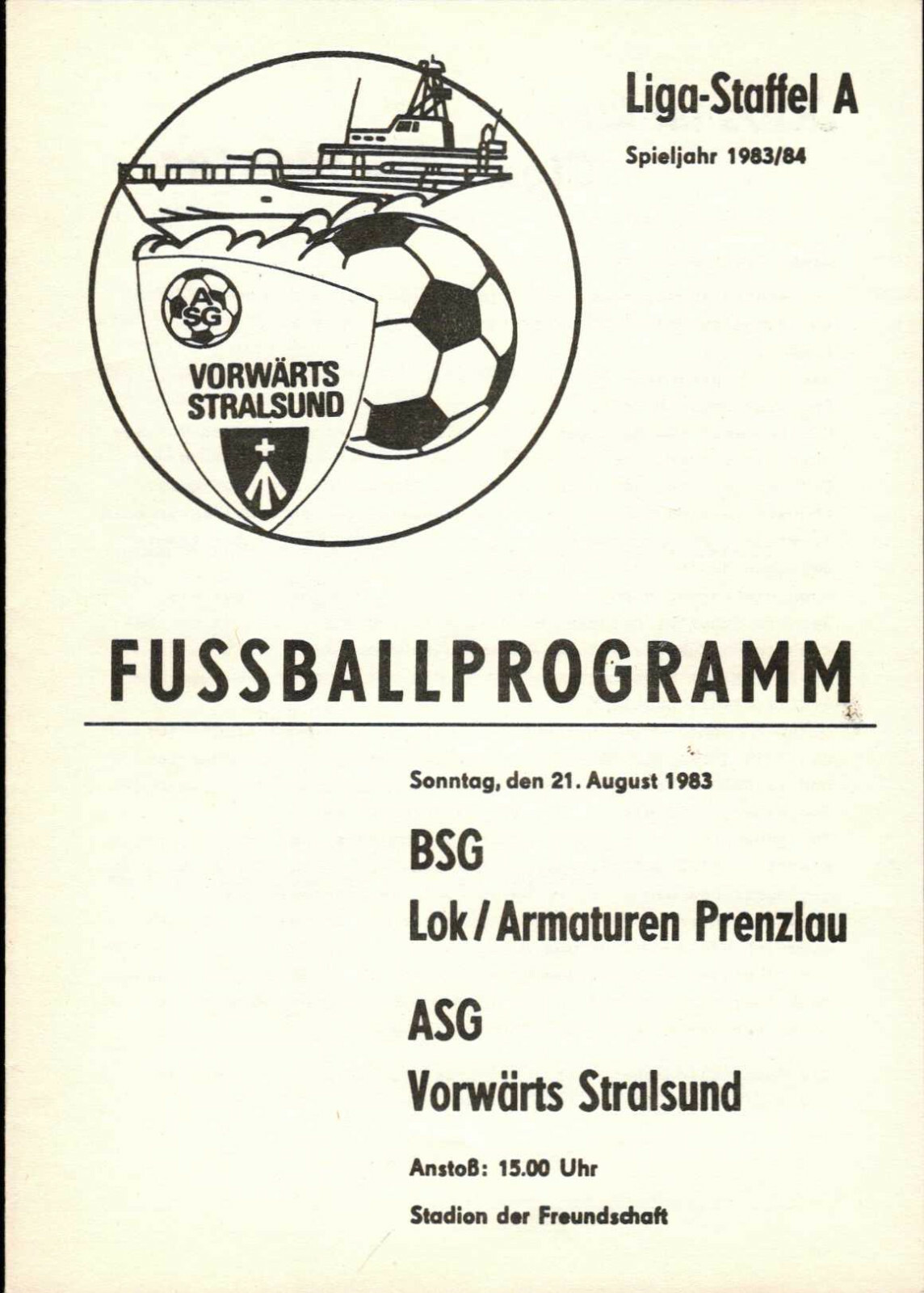Ddr-League 83/84 ASG Forward Stralsund - BSG Lok/Armaturen Prenzlau, 21.08.1983