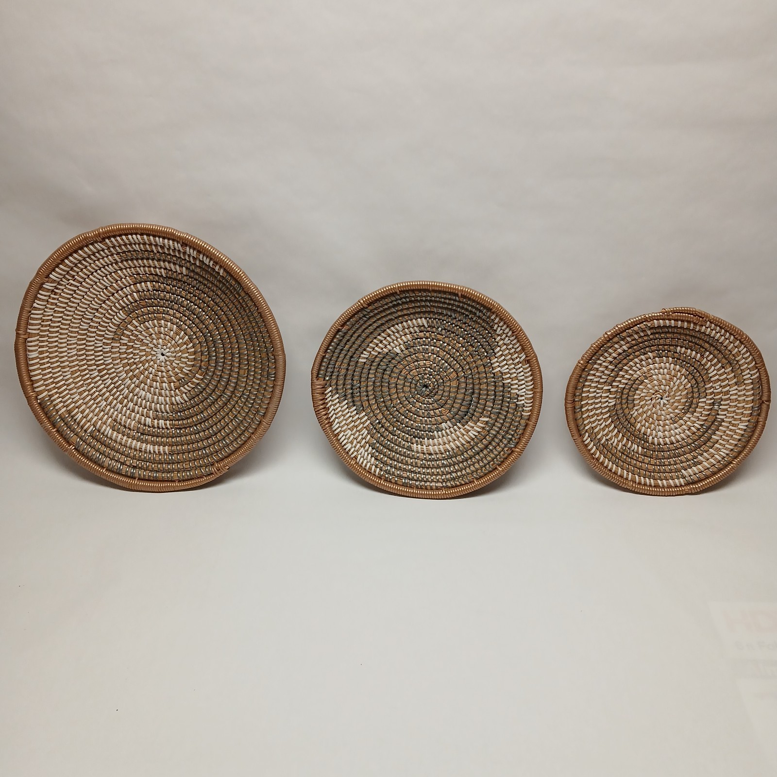 3 Piece Lot of Boho Round Wall Basket Decor, Seagrass Rattan Wicker Gallery Wall