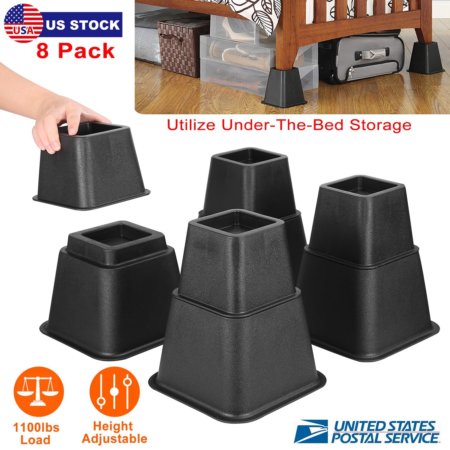8Pcs Bed Risers Furniture Risers Heavy Duty Bed Sofa Table Chair Lifts Stackable