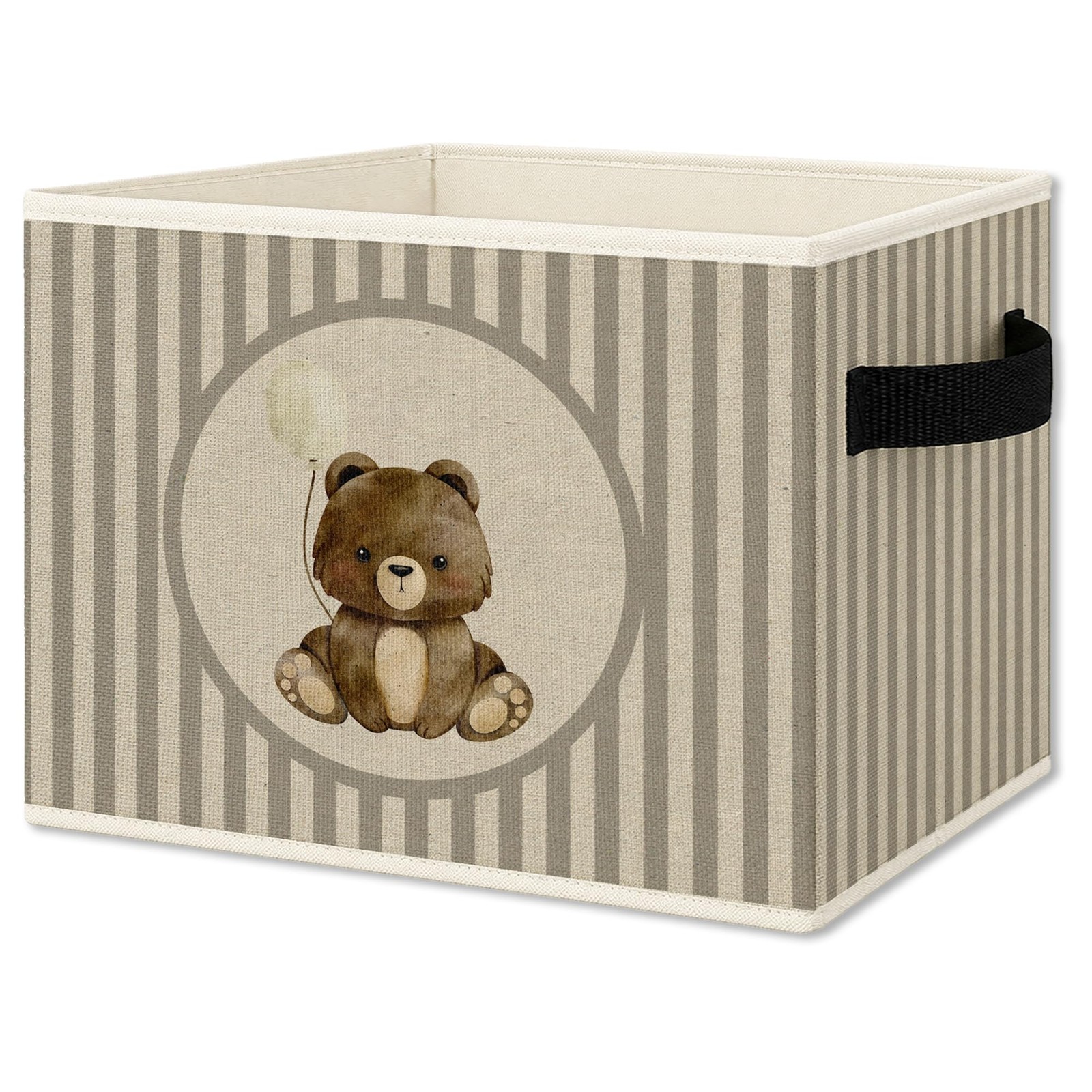 JMENGSSFL Bear Nursery Foldable Storage Bins Box with Handles, Neutral Stripe...