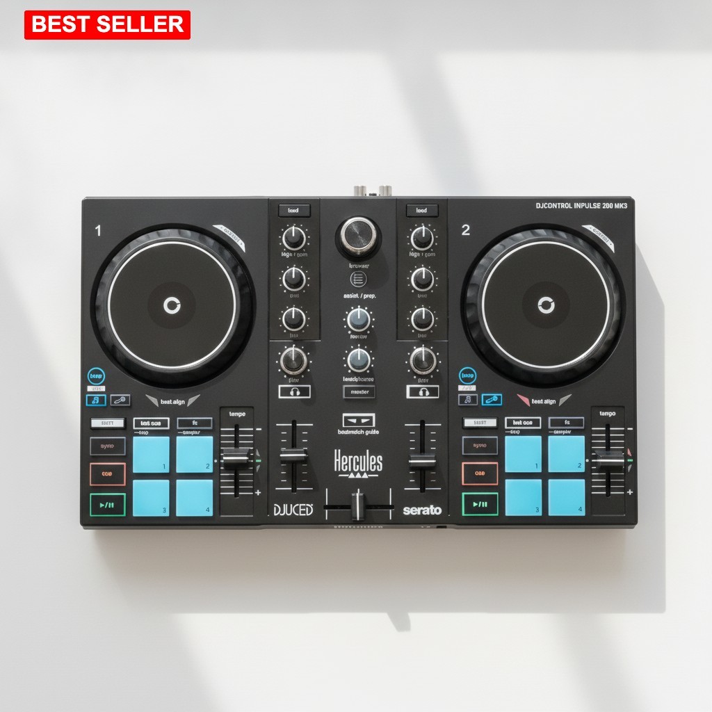 DJ Controller 2 Deck Portable Compact DJ Mixer with Jog Wheels Pads