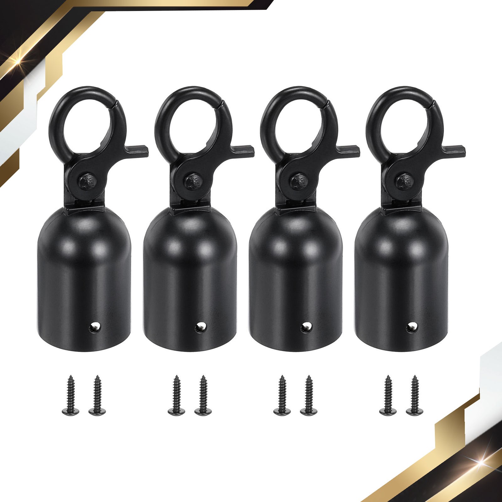 4Pcs 1.1"x3.2" Stanchion Rope End Stopper End Caps Barrier Snap Hooks Black