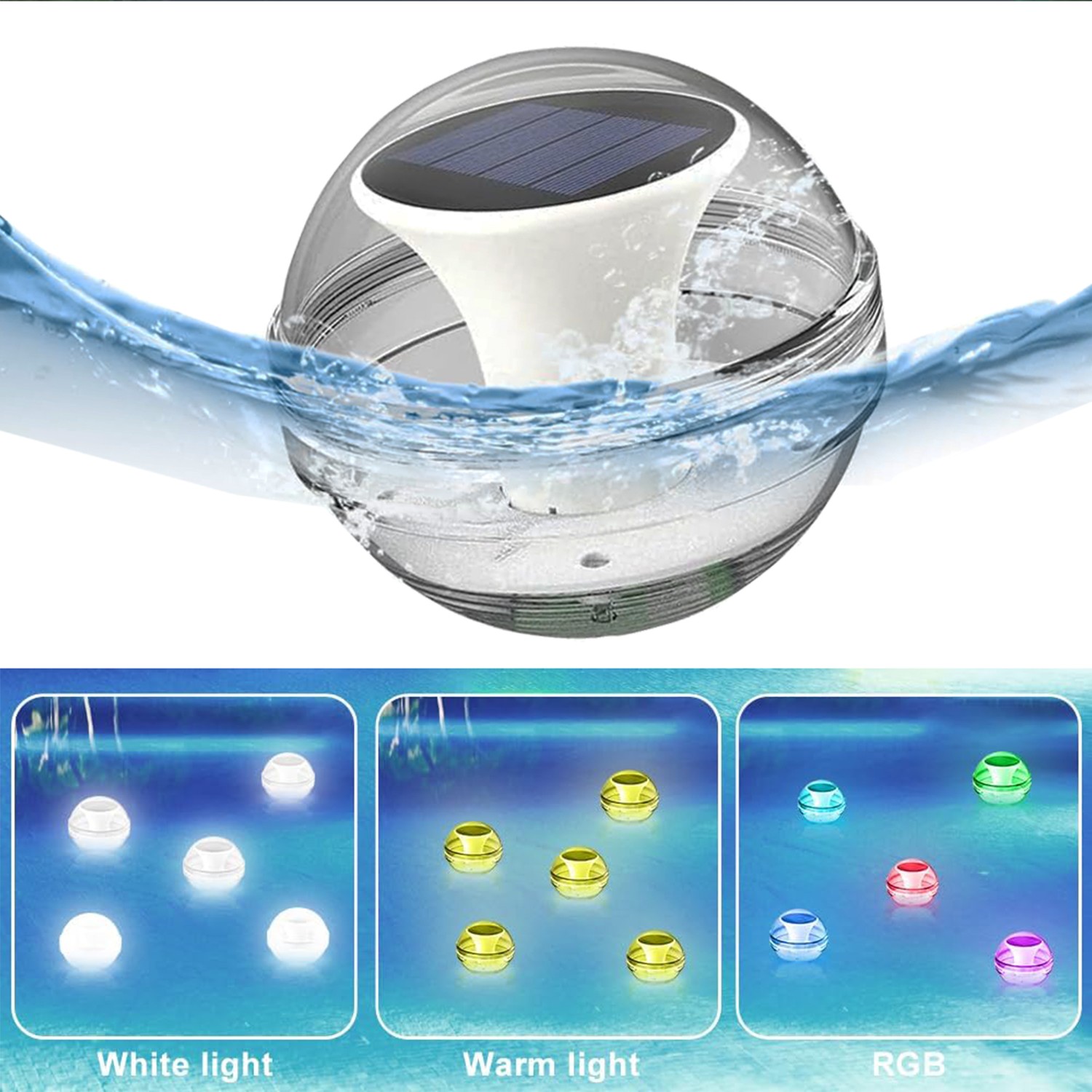 Outdoor Solar LED Floating Light Garden Pond Pool Lamp Rotating RGB Color Change