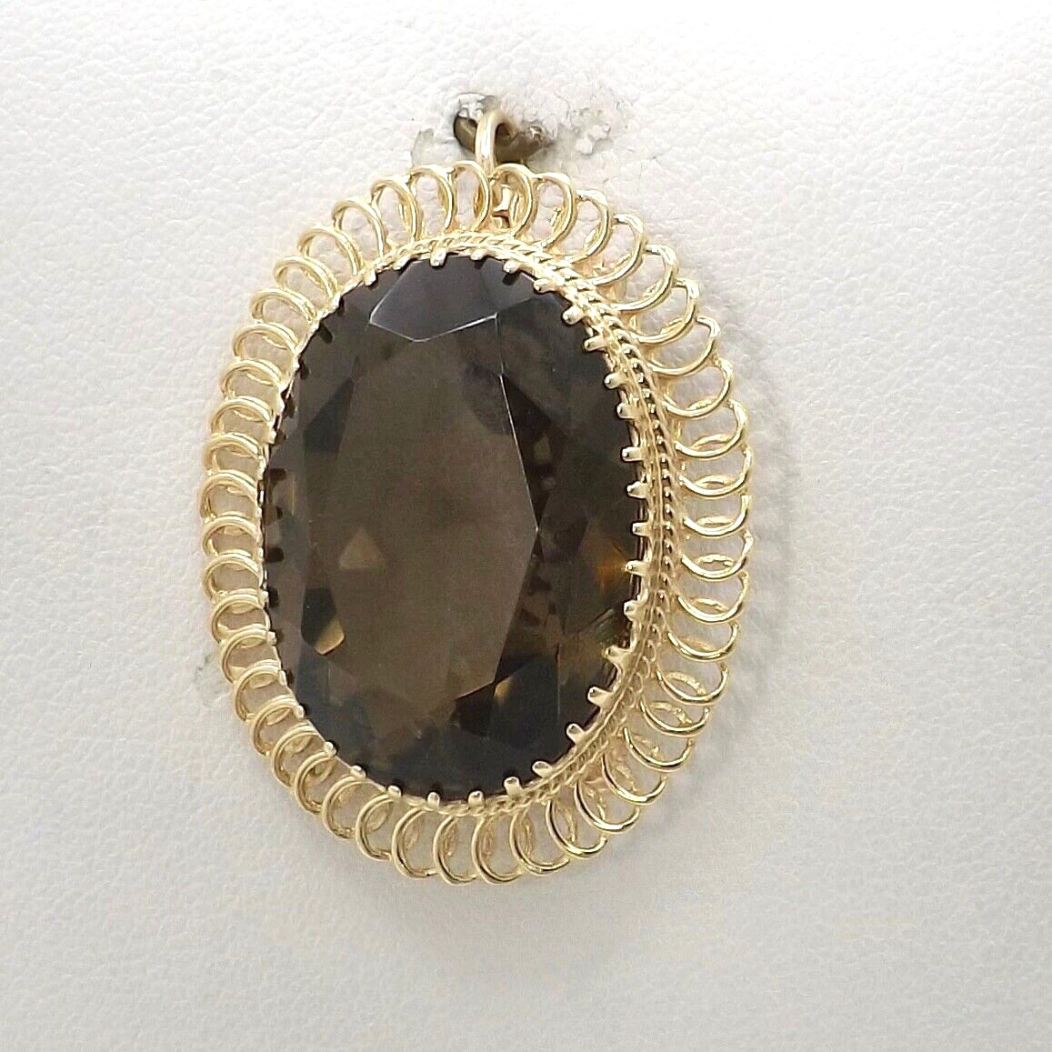 14k Gold Natural Smoky Quartz Pendant Brooch Pin Spiral Frame Setting 11.5gr