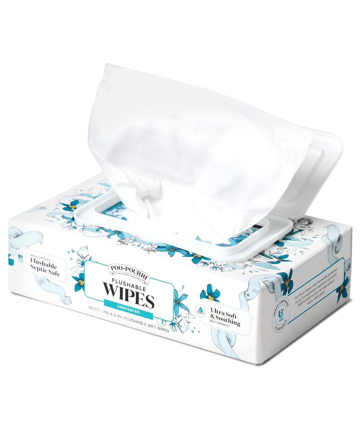 Poo-Pourri Unscented & Fragrance Free Flushable Septic Safe Wet Wipes 50 Count