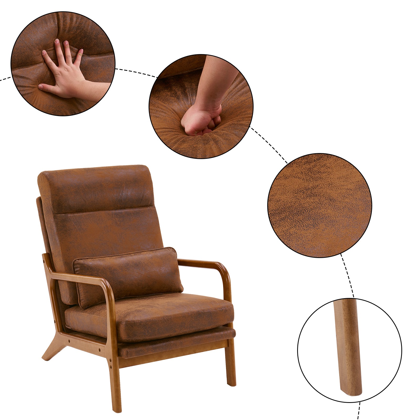 High Back Solid Wood Armrest Backrest Iron Frame Bronzing Cloth Leisure Chair