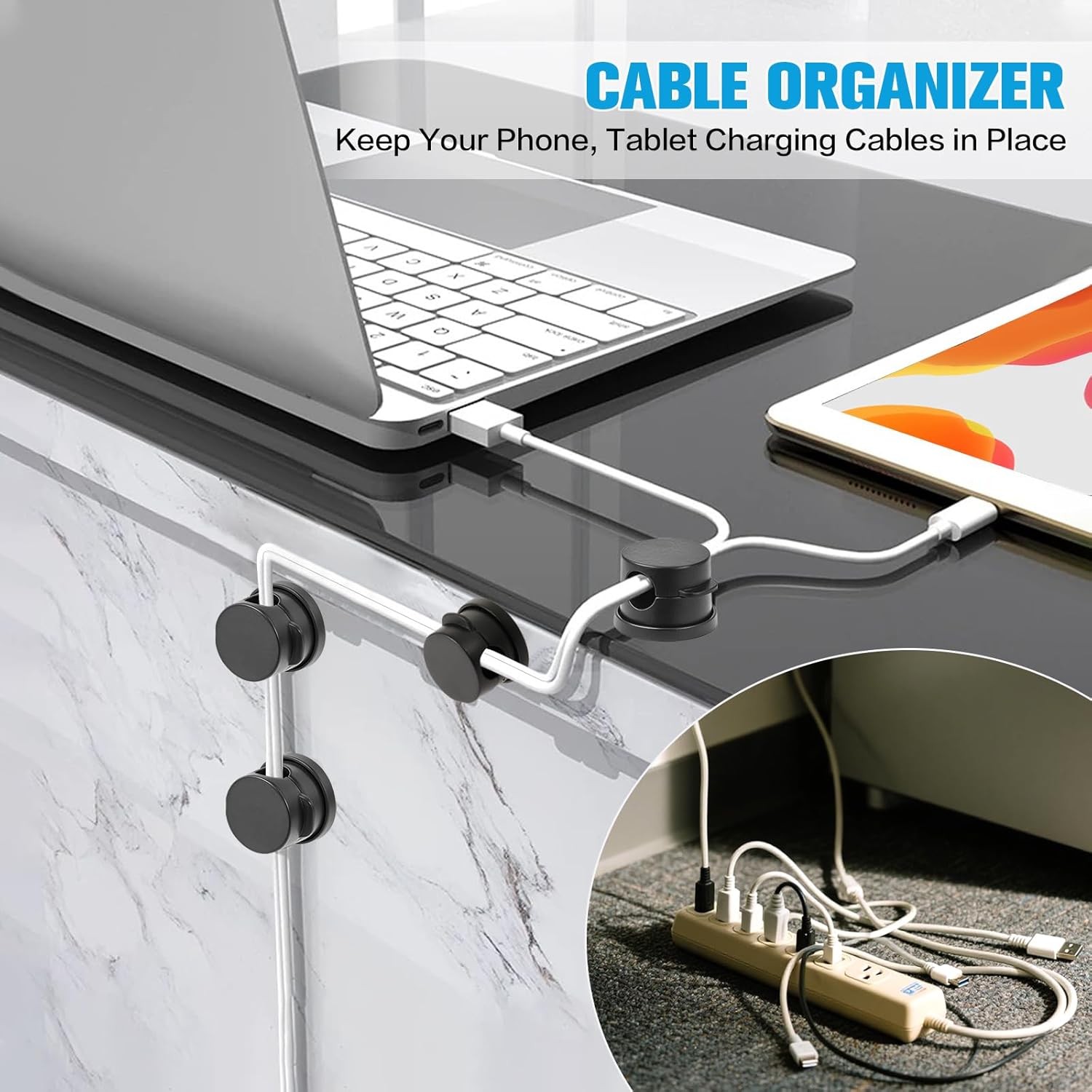 6PC Cord Organizer Holder, 360° Rotatable Spring Cable Clips, Strong Adhesive C