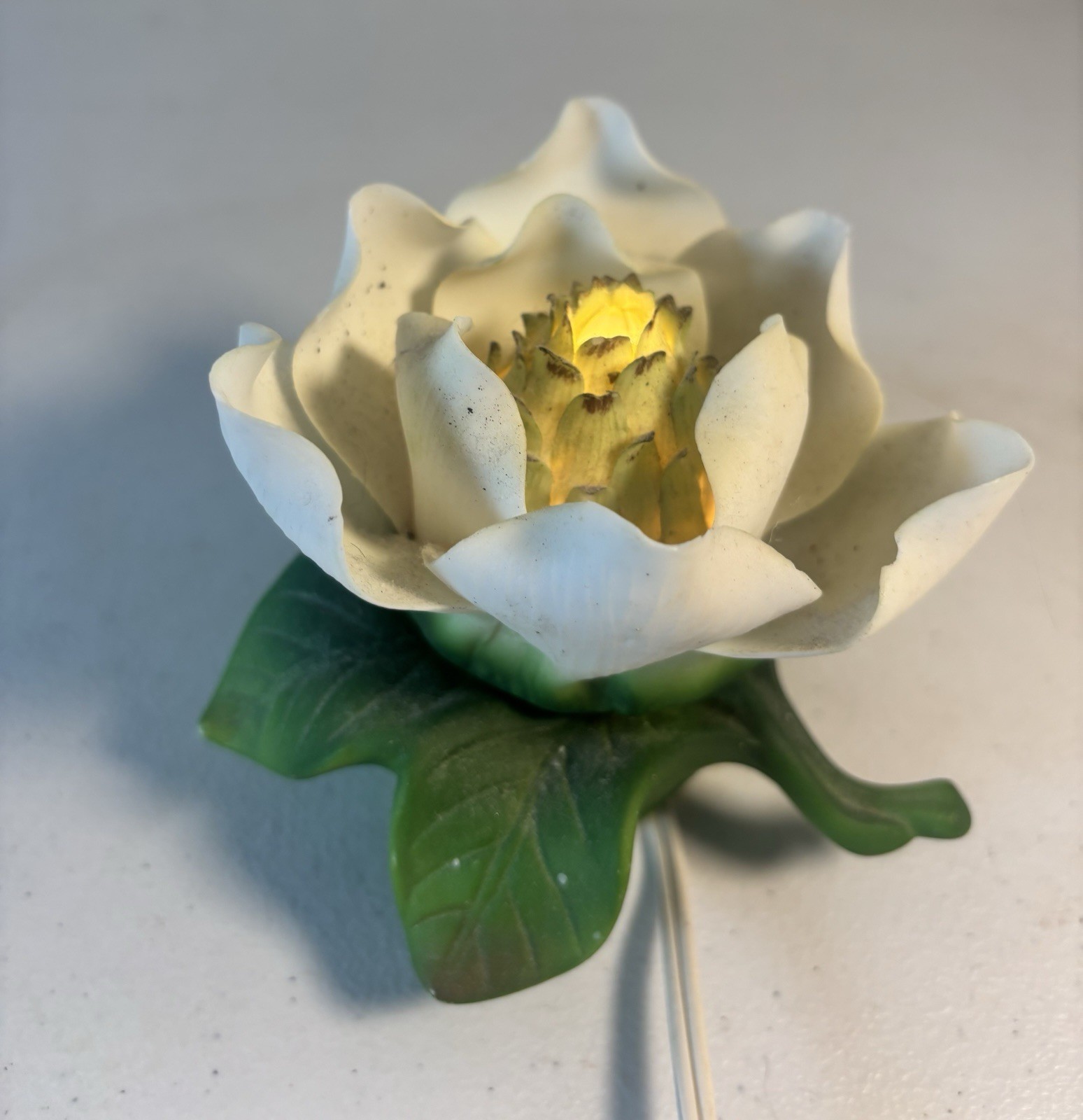 Magnolia Bisque Ceramic Night Light 5”x 5” Romantic Cottage Grandmacore