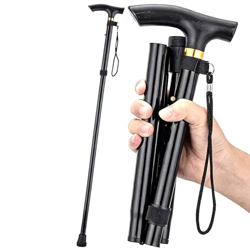 Folding Walking Cane,Walking Pole with 5-Level Adjustable Height,Walking Stick