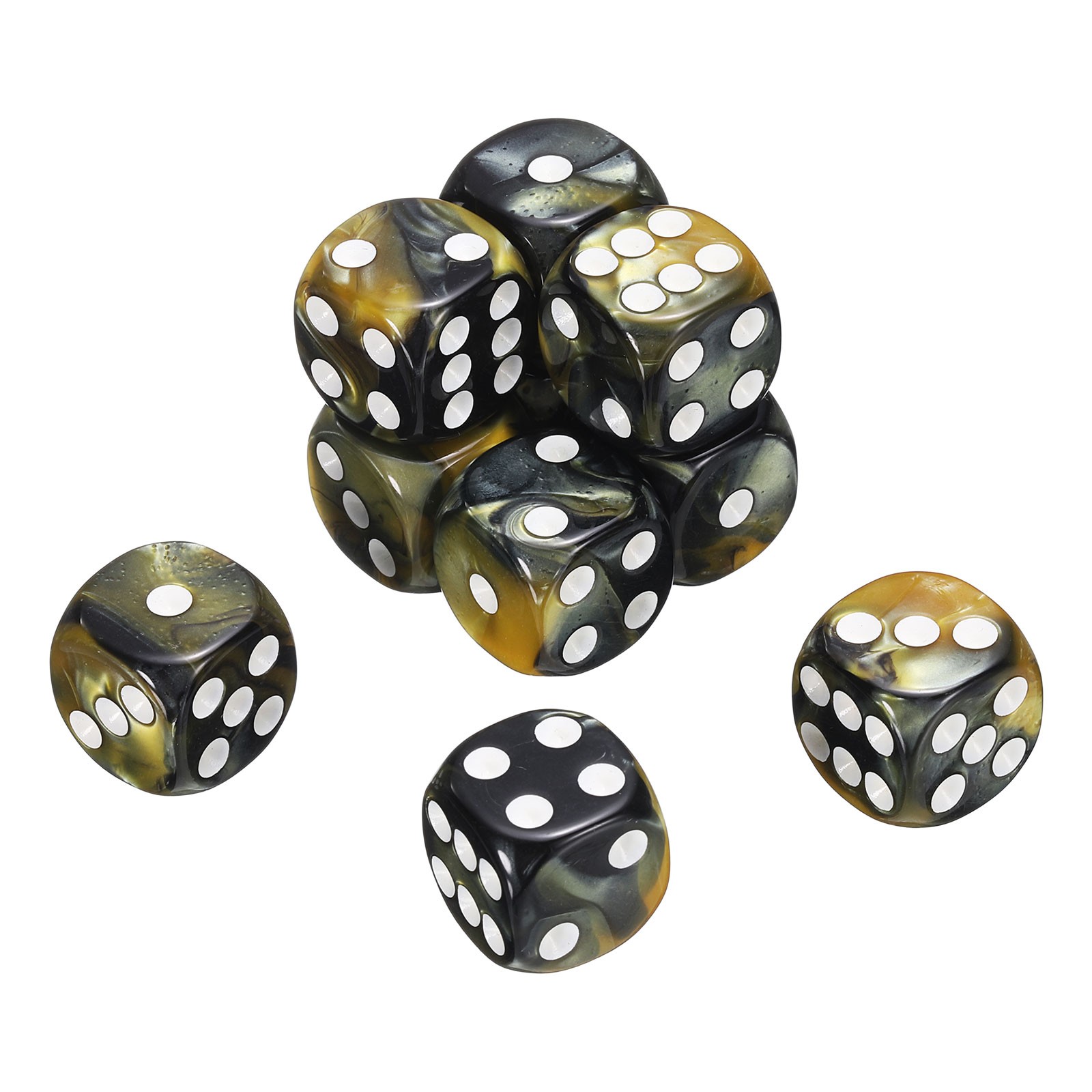 10Pcs 6 Sided Standard Dice, Acrylic D6 Pearl Pattern Dice (Yellow and Black)