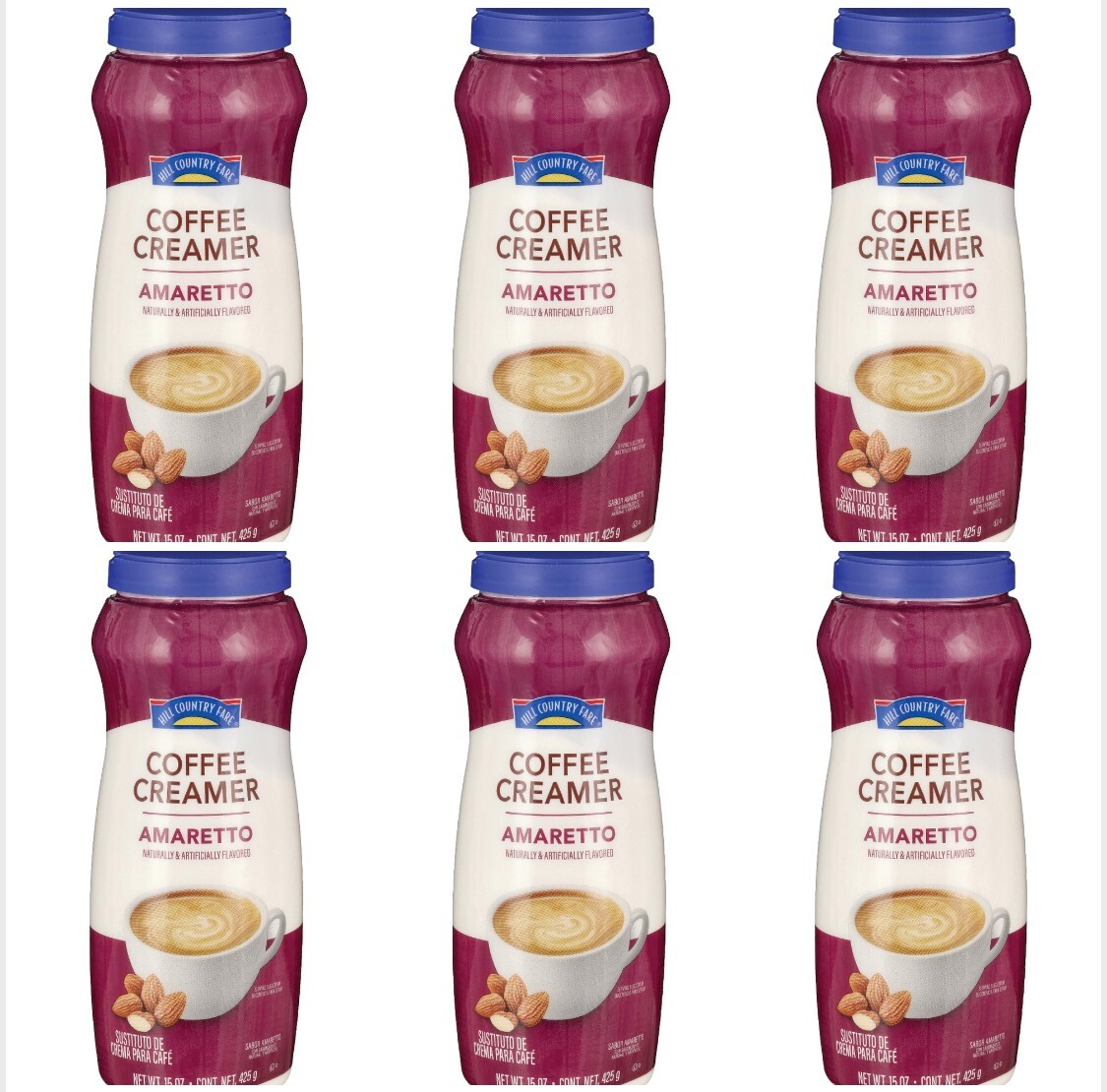 New (6) Sealed Amaretto Powdered Coffee Creamer 15oz HEB Hill Country Fare