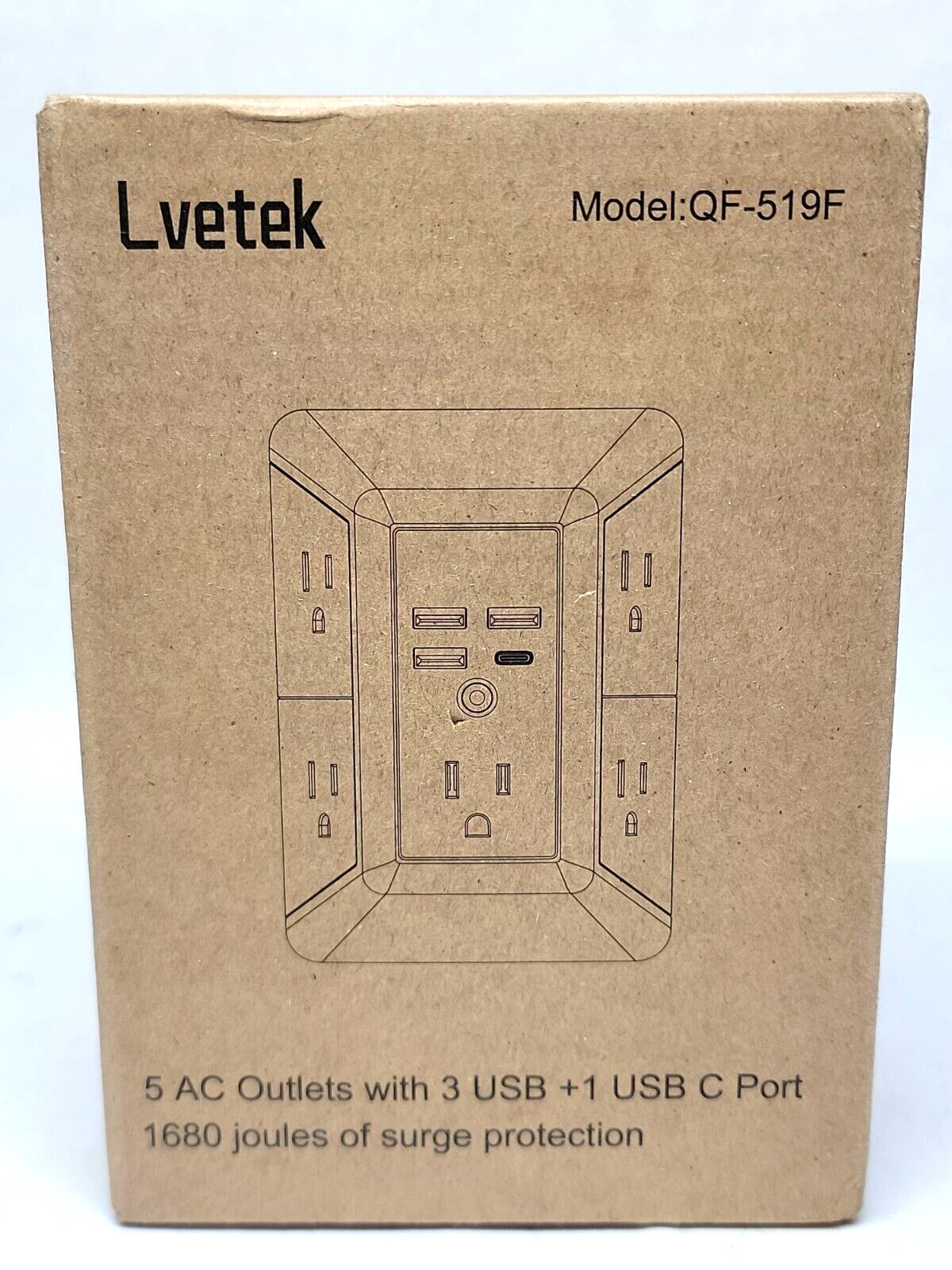 Wall Charger LVETEK Surge Protector 5 AC Outlet Extender with 3 USB QF-519F