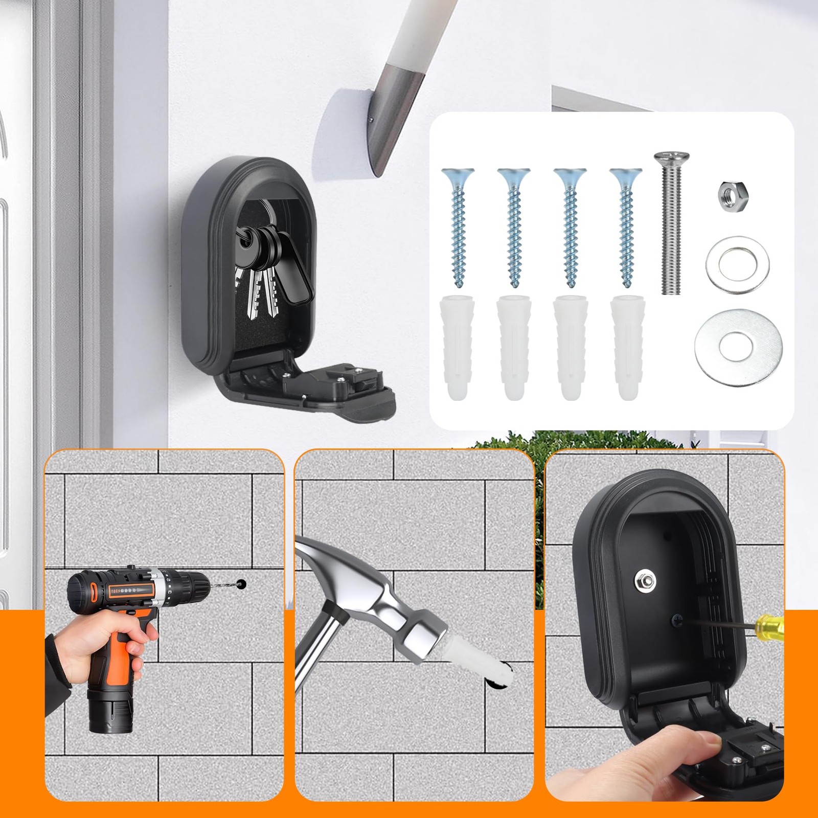 Wall Mount & Magnetic Key Lock Box with 4-Digit Combination Code - Black Heav...