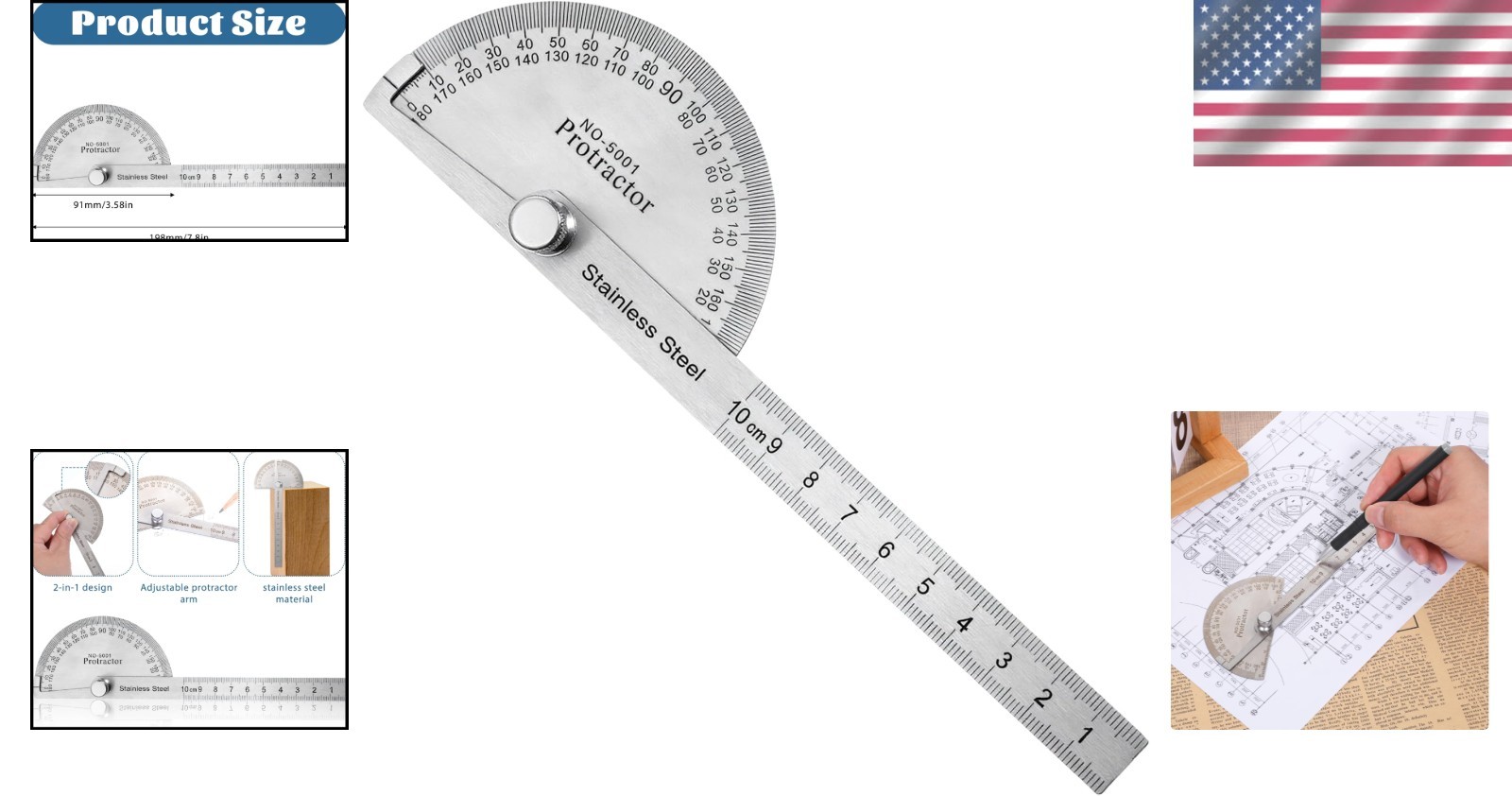 Compact 10cm Stainless Steel Angle Protractor - Ideal for Craftsmen & Students