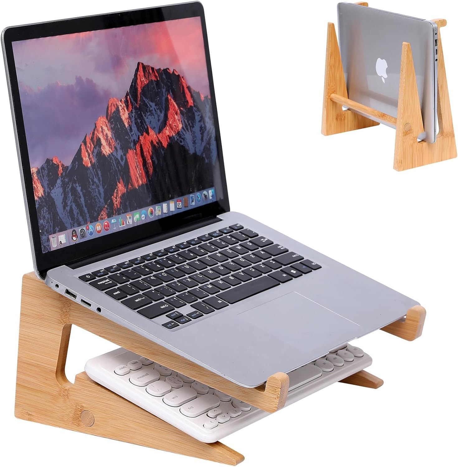 Wooden Laptop Stand Vertical Laptop 13-18.6in Bamboo Stand Desk Laptop Stand