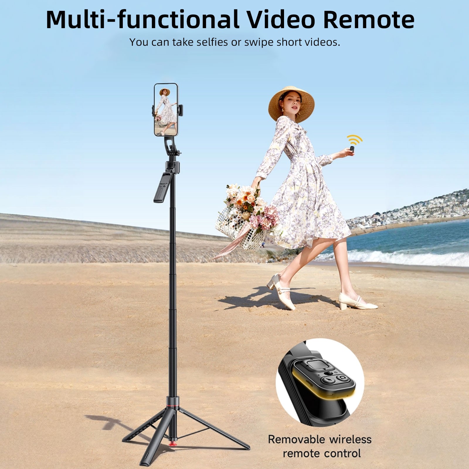 69'' Auto Face Tracking Selfie Stick Phone Tripod with Remote & Gesture Control