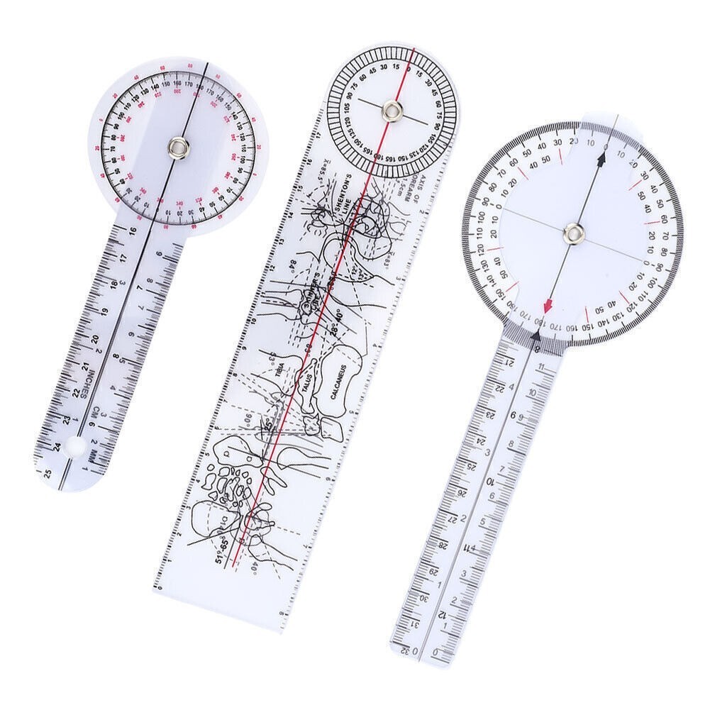 3Pcs 6/8/10inch 360 Degree Protractor Angle Medical Ruler Spinal Goniometer