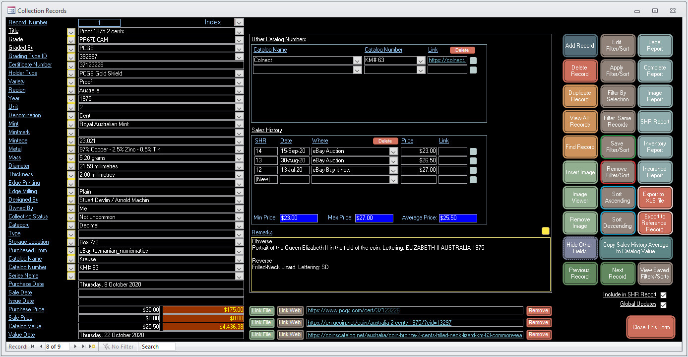 Coin Collector Database Professional Software to suit Windows CDROM