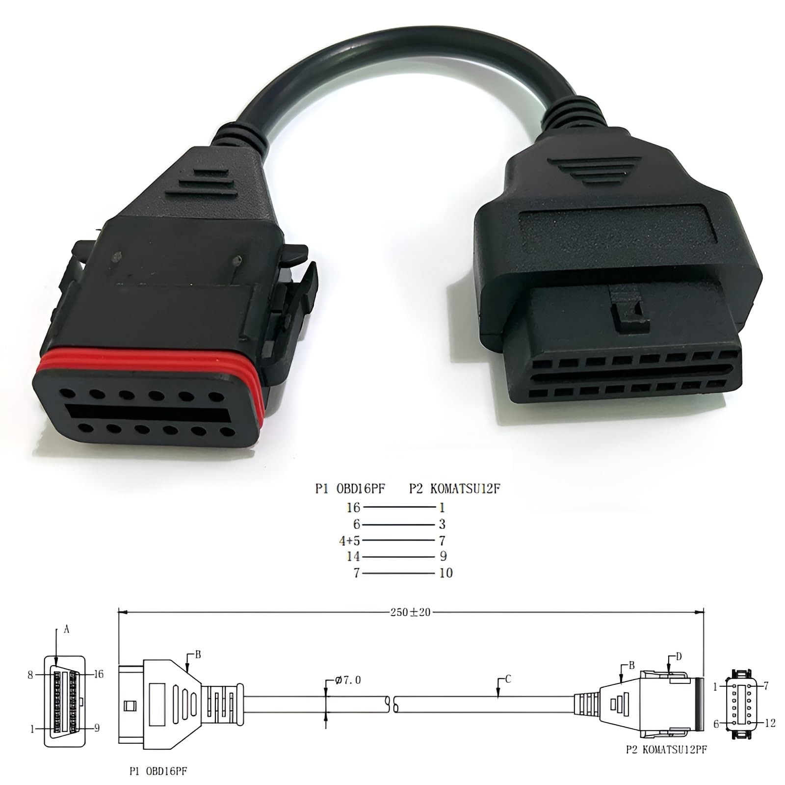 PARANNIC OBD2 Diagnostic Cable for Komatsu 12 Pin Cummins Inline6...