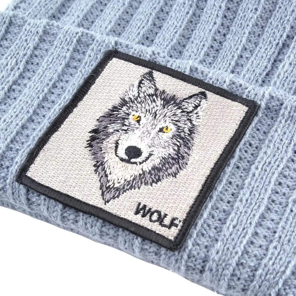 Wolf Pattern Knitted Beanie Unisex | Streetwear Skull Cap Winter Hat