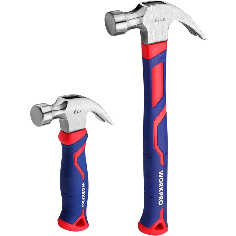 WORKPRO Claw Hammer 2PC Set 8oz Stubby Claw Hammer  &16oz Fiberglass Claw Hammer