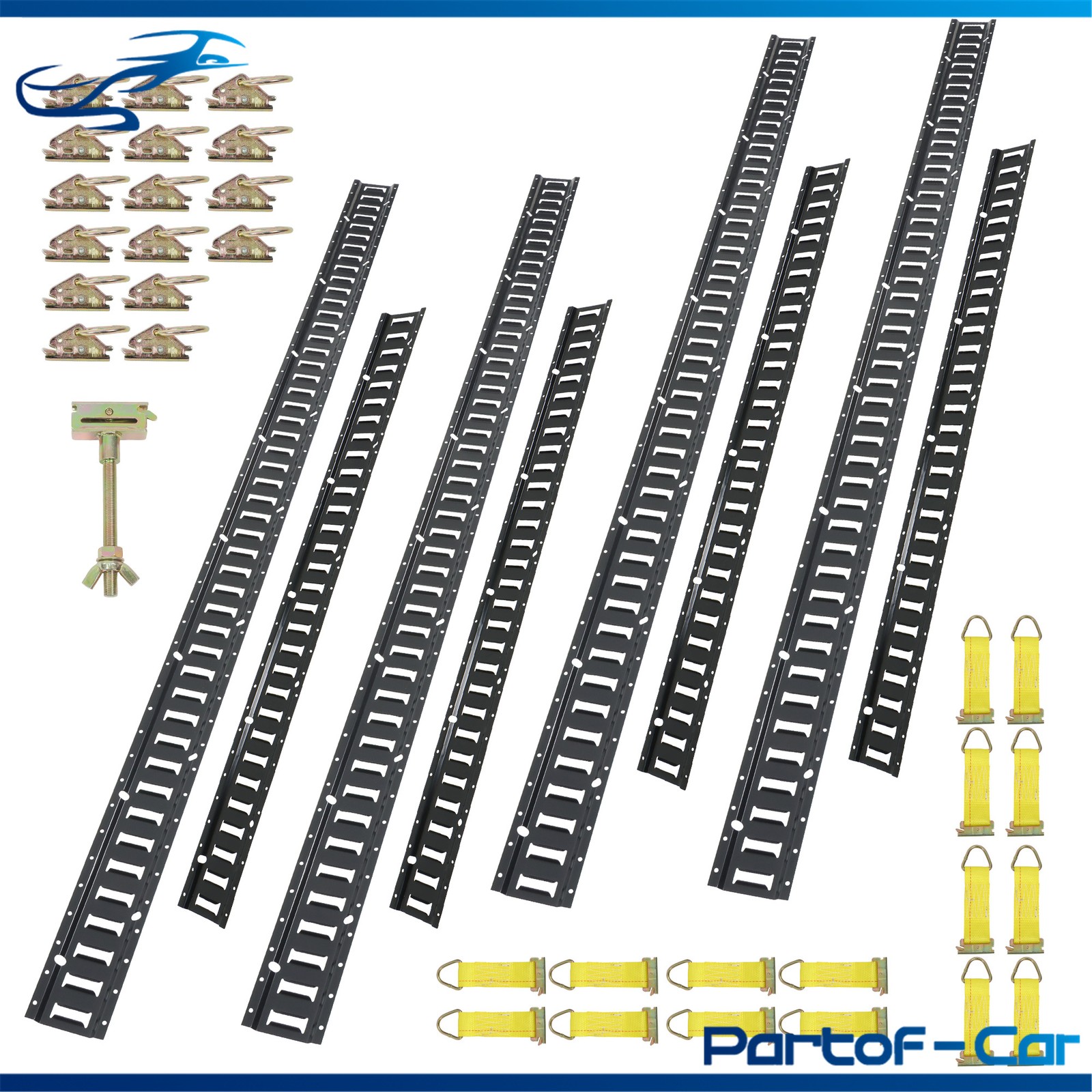 41 Kit 4× 5' & 4× 8’ E Track Tie Down System Black W/ Various Rails And Hardware
