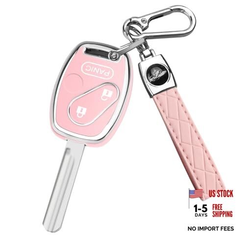 for Honda Key Fob Cover with Leather Keychain,Soft TPU Car Key 3 Buttons Pink