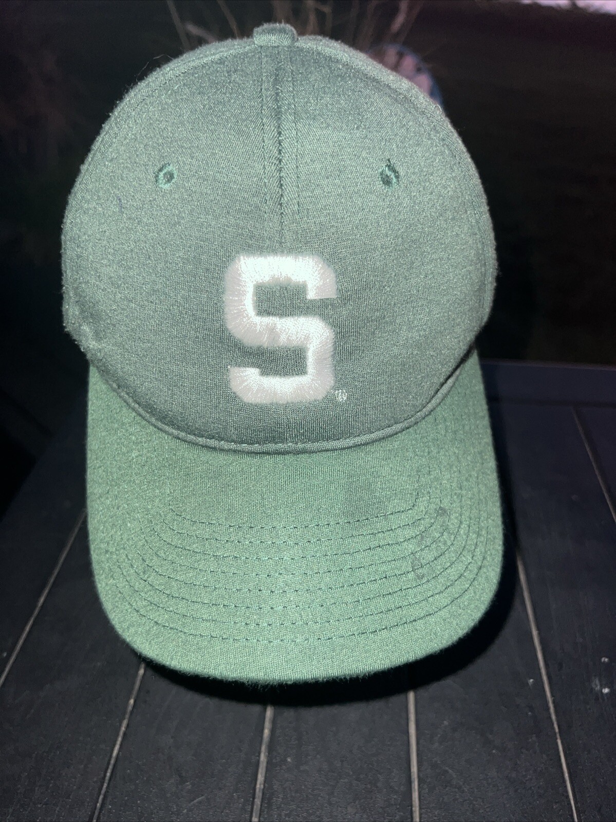 Michigan State S in White on Green Under Armour Hat Cap Size M Soft Knit