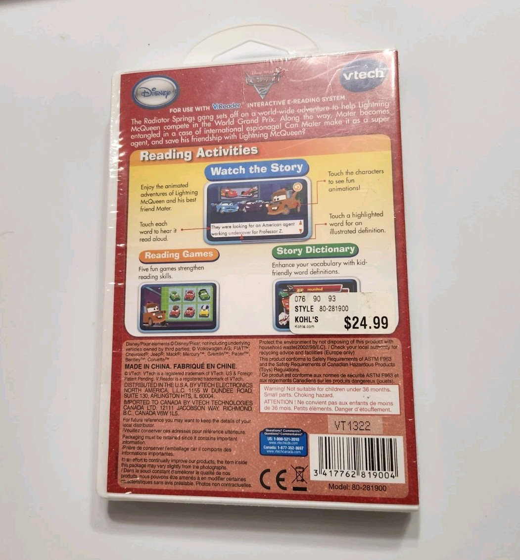 VTECH V.READER DISNEY PIXAR CARS 2 AGE 4-6 NEW & SEALED E-READING