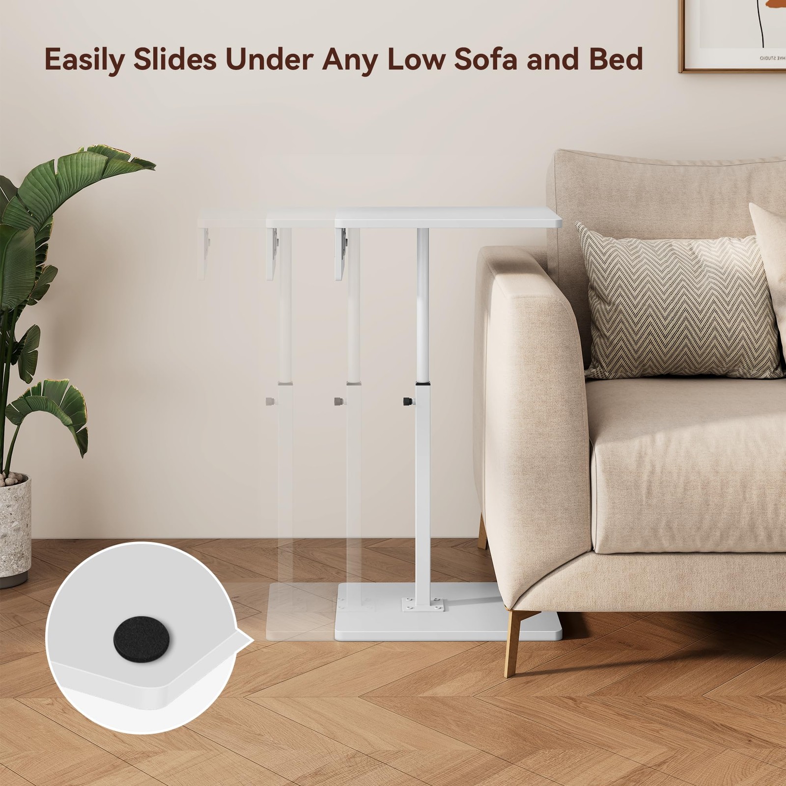 C Shaped End Table with Charging Station, Adjustable Height C Table End Table...
