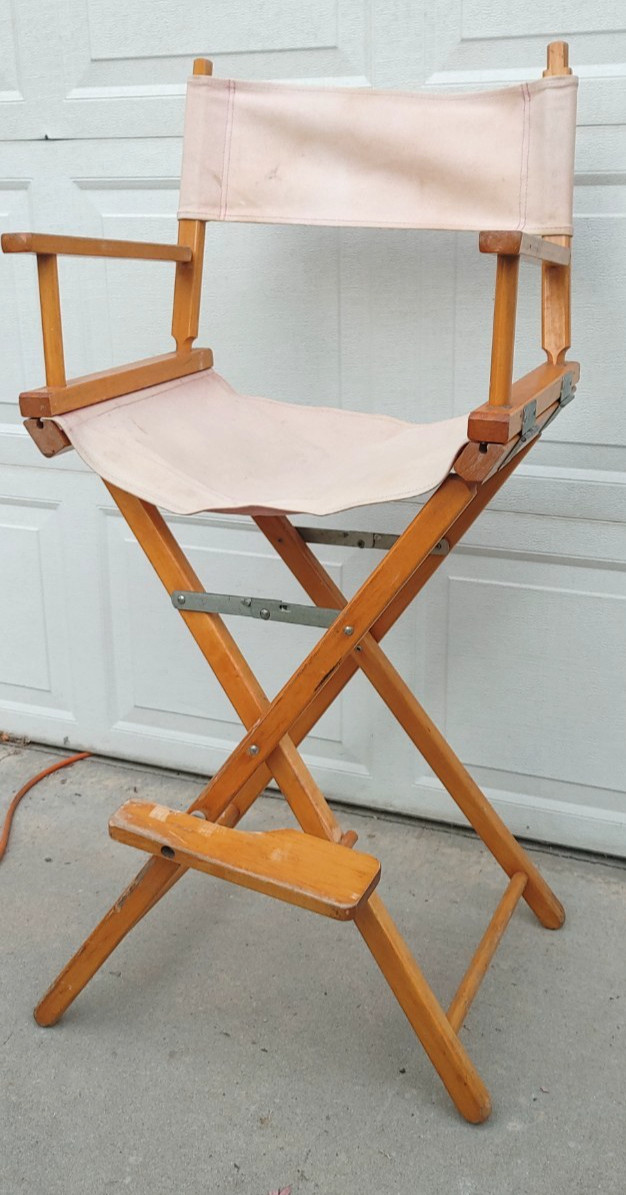 Vintage Tall Gold Medal Director's Chair Wood Frame & Canvas Folding Seat MCM