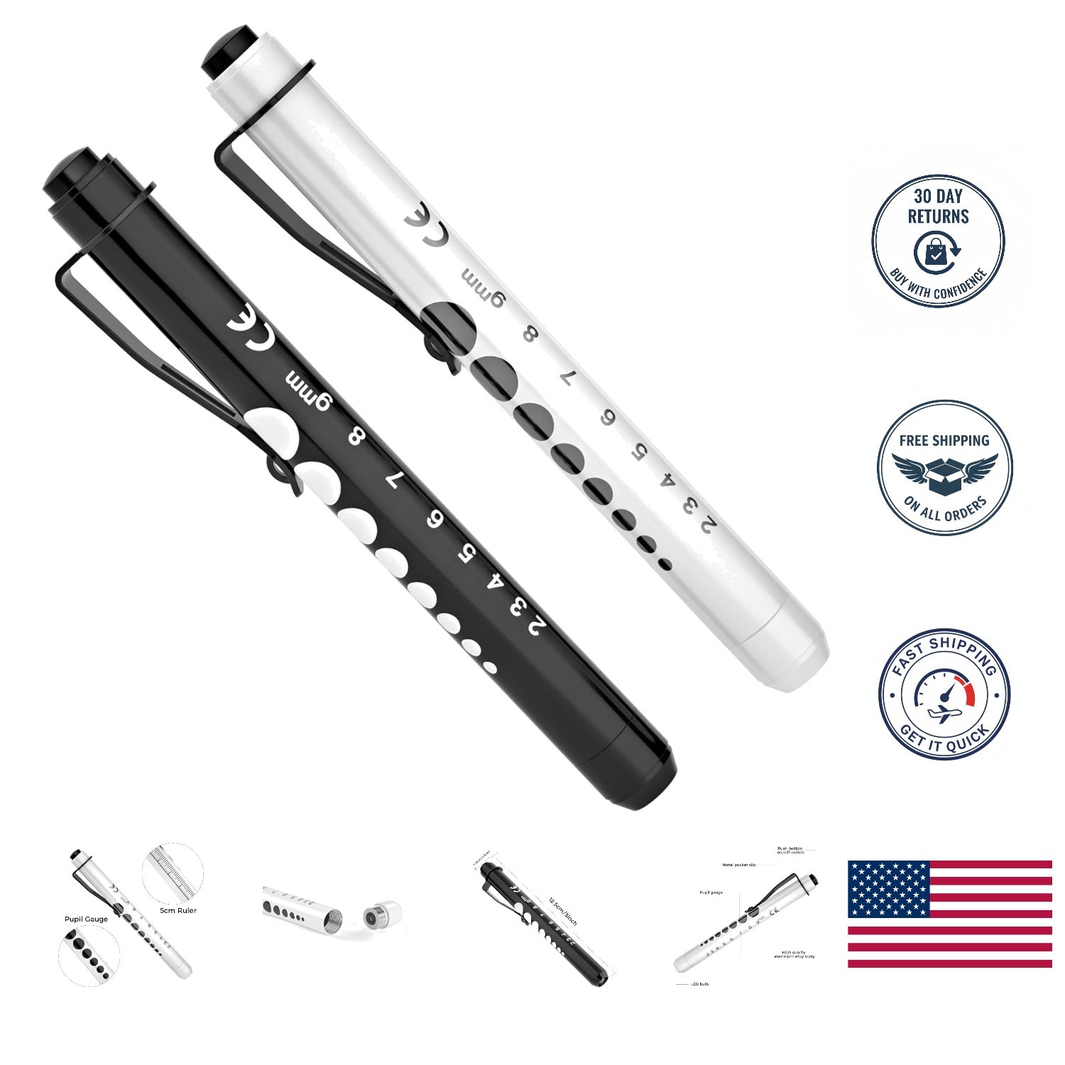 Professional LED Pen Lights with Ruler & Pupil Gauge - Perfect for Medical Use