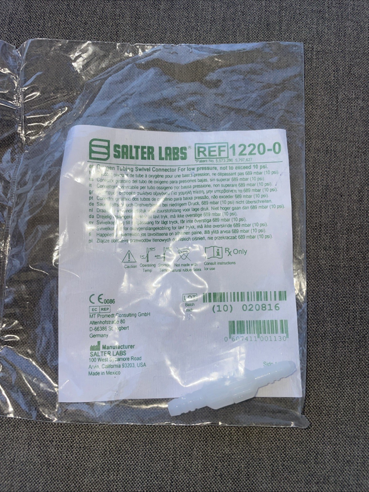 Oxygen Tubing Swivel Connector, Swivel Connector 1220