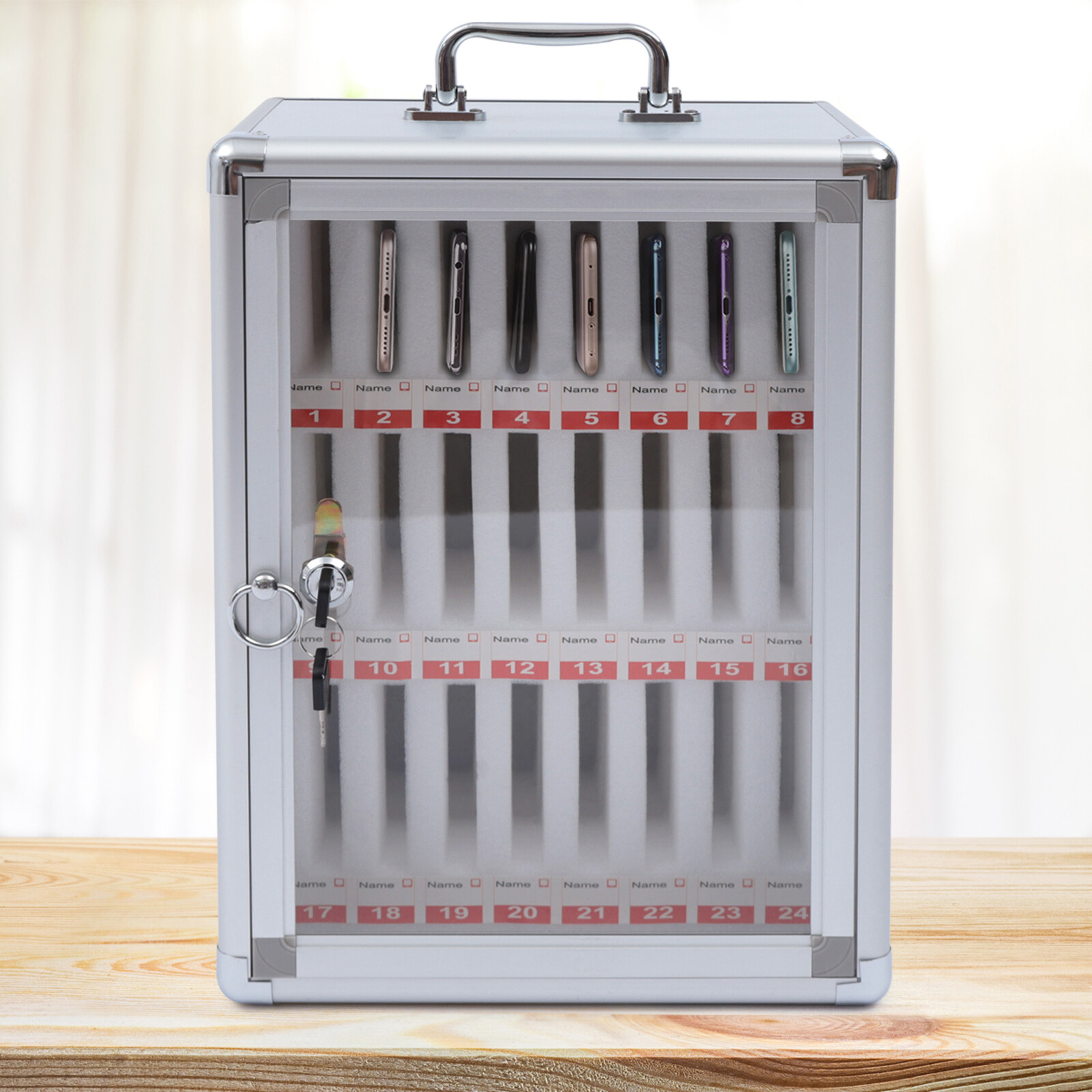 24-Compartment Lockable Cell Phone Storage Cabinet - Wall-Mounted Design