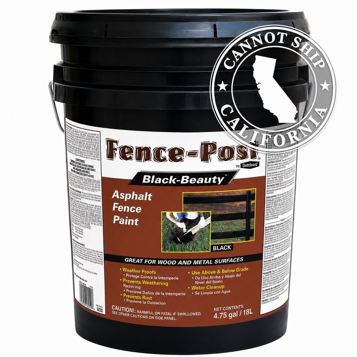 4.75 Gal. Black Asphalt Fence Paint Weatherproof Wood Metal Above Below Ground