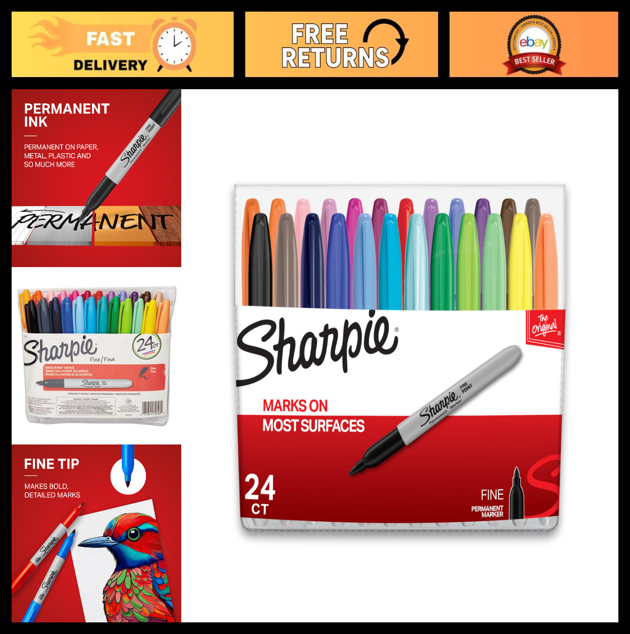 Fine Point Permanent Markers Set, Assorted Colors, 24 Count - Arts & Crafts, Off