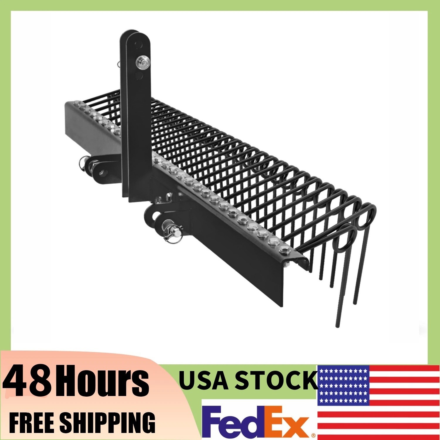 📶60 Inch Pine Straw Rake 3 Point Hitch Receiver Attachment Fit to Cat0 Cat 1
