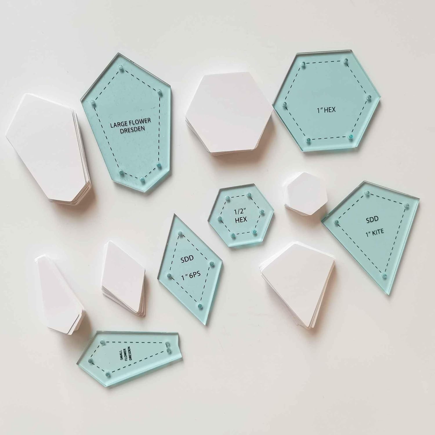 300PCS Paper Piecing Shapes Acrylic Quilt Templates Quilting Patchwork Piecing C
