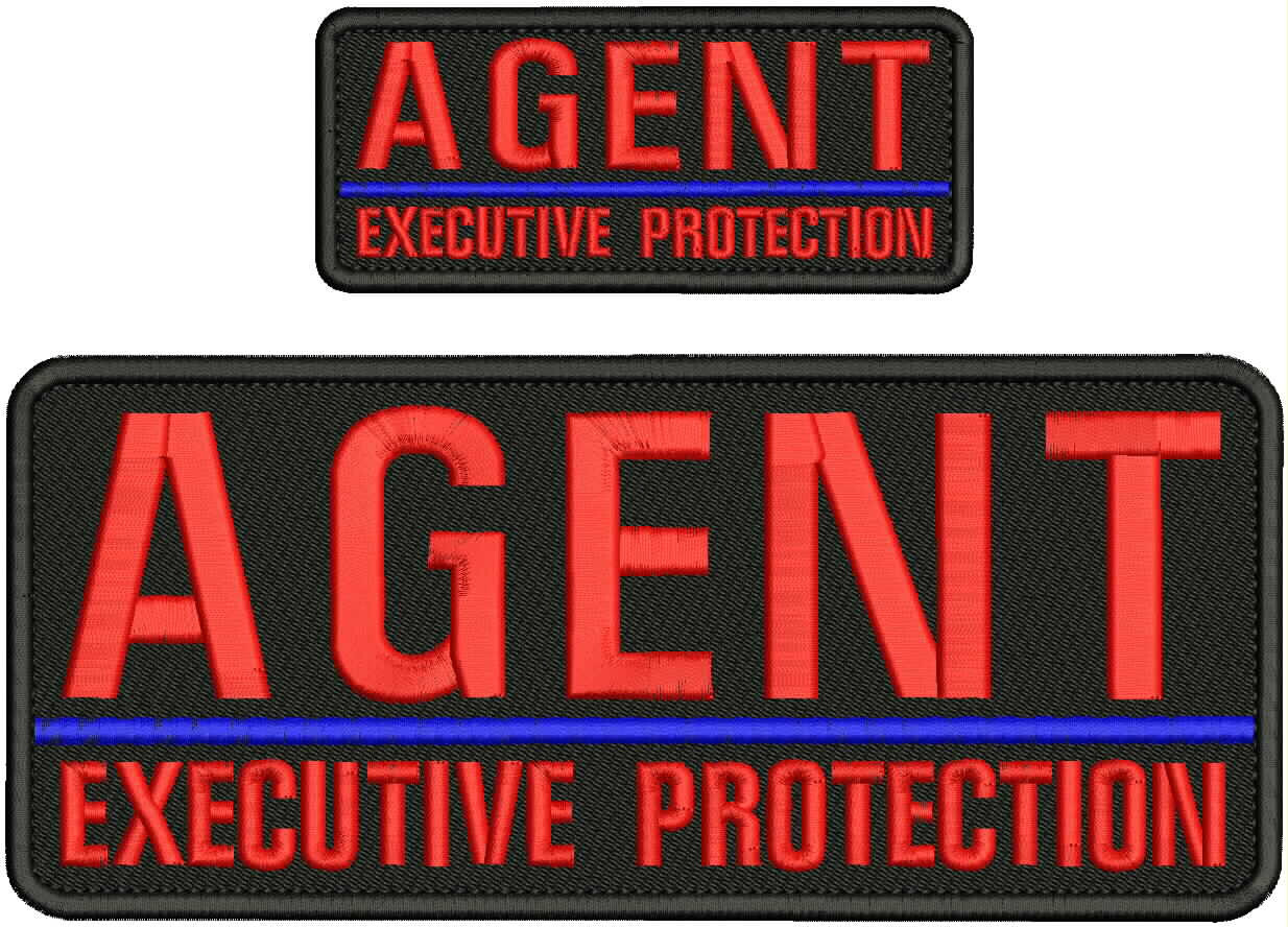 AGENT EXECUTIVE PROTECTION EMB PATCH 4X10 & 2X5 VELCR@ ON BACK RED ON BLACK