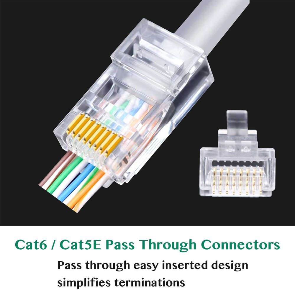 100pcs CAT6 CAT5 RJ45 Pass Through Modular Plug Network Cable Connector End 8P8C