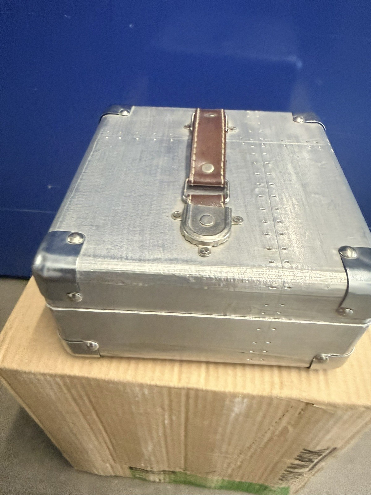 vintage riveted aluminum briefcase, 8x8