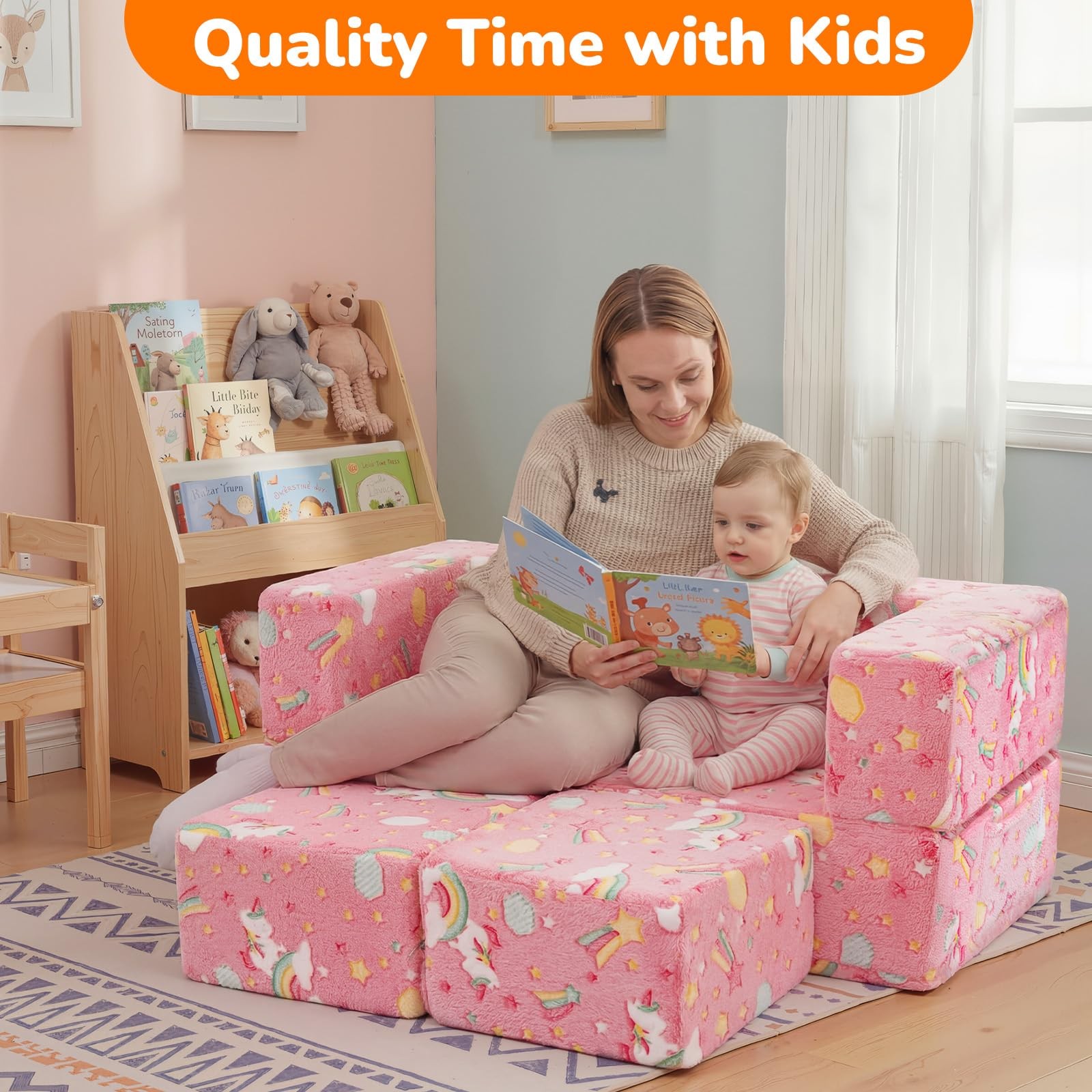 Colorful Unicorn Glow-in-the-Dark Kids Play Couch, Modular Toddler Couch that...